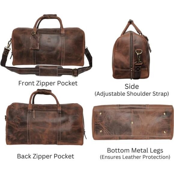 Handmade Leather Travel Duffel Bag - Airplane Underseat Carry On Bags - Picture 5 of 7